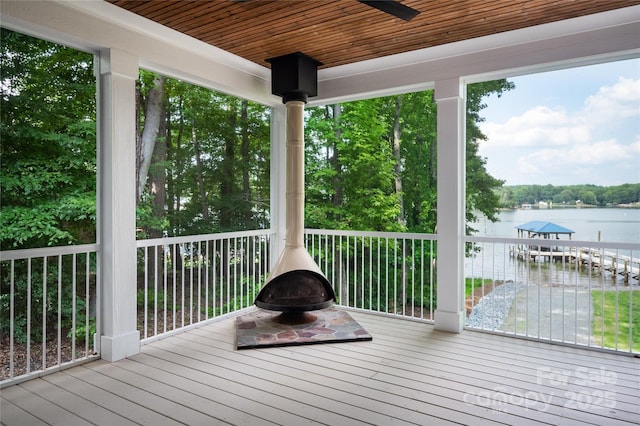 434 Breezewood Dr, Belmont, NC 28012 - deck featuring a water view and a ceiling fan