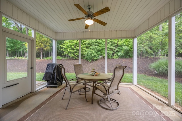 422 Drake Ln, Salisbury, NC 28146 - sunroom / solarium featuring ceiling fan and outdoor dining area