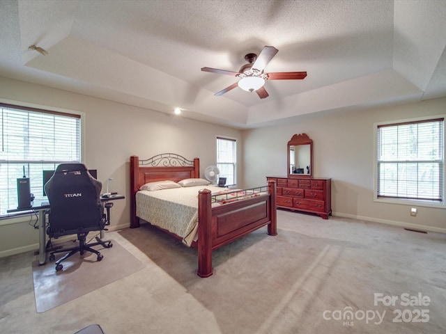 4620 Binwhe Ln, Gastonia, NC 28052 - bedroom with a tray ceiling, carpet, baseboards, and a textured ceiling