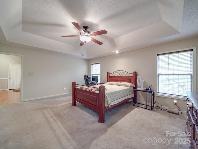 4620 Binwhe Ln, Gastonia, NC 28052 - bedroom with a tray ceiling, light carpet, baseboards, and a textured ceiling