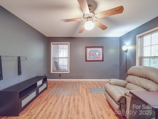 4620 Binwhe Ln, Gastonia, NC 28052 - living area with light wood-type flooring, plenty of natural light, ceiling fan, and a textured ceiling