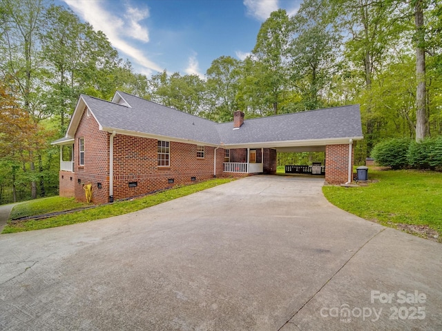4620 Binwhe Ln, Gastonia, NC 28052 - single story home featuring brick siding, driveway, a chimney, a front lawn, and crawl space