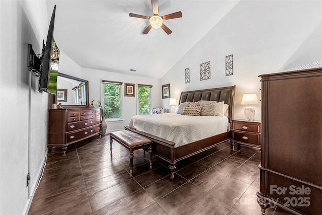 4846 Deer Cross Trl, Charlotte, NC 28269 - bedroom with high vaulted ceiling and ceiling fan