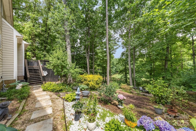 4846 Deer Cross Trl, Charlotte, NC 28269 - view of yard featuring stairway and a wooden deck
