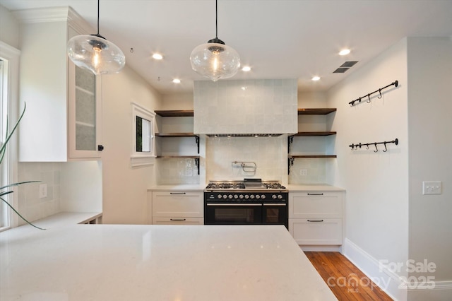 31 Jefferson Dr, Asheville, NC 28801 - kitchen with double oven range, open shelves, light countertops, wood finished floors, and recessed lighting