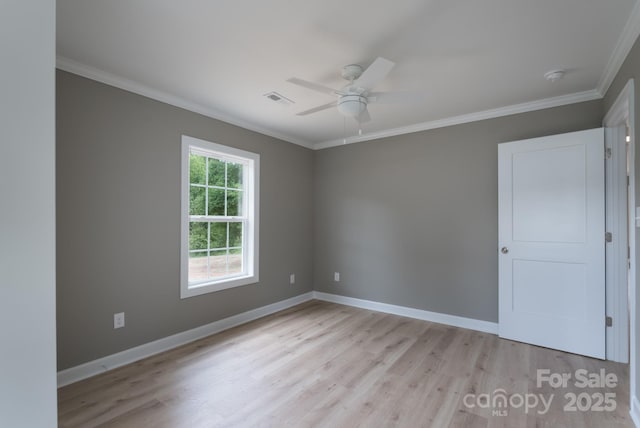 251 Hall Spencer Rd, Catawba, SC 29704 - spare room featuring a ceiling fan, light wood finished floors, ornamental molding, and baseboards