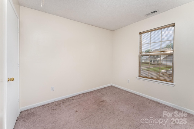 carpeted spare room featuring baseboards and a textured ceiling