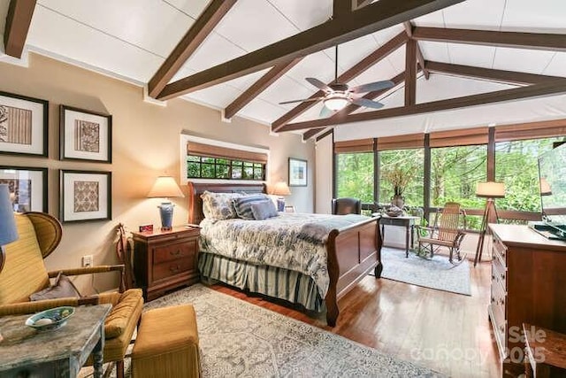 20 Deva Gln, Asheville, NC 28804 - bedroom with multiple windows, beam ceiling, wood finished floors, and high vaulted ceiling