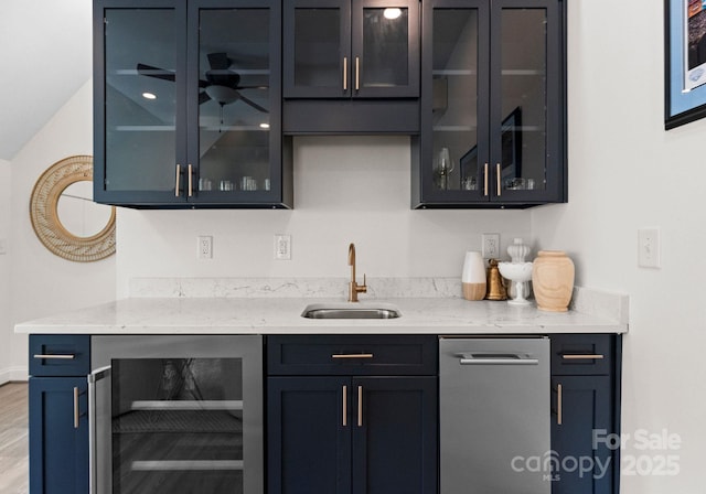 236 Wales Ave, Charlotte, NC 28209 - indoor bar with wine cooler, stainless steel dishwasher, and light wood finished floors