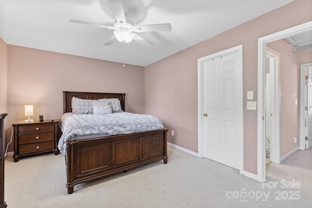 9775 Mallard Glen Dr, Charlotte, NC 28262 - bedroom with light colored carpet, baseboards, and ceiling fan