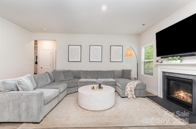 941 Rachel Anne Dr, Belmont, NC 28012 - living area featuring a glass covered fireplace and wood finished floors