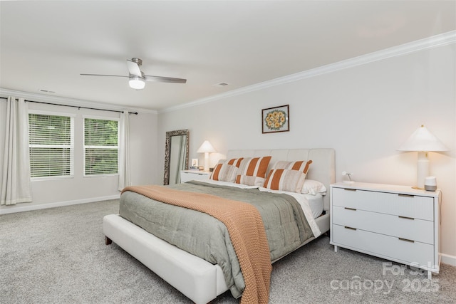 941 Rachel Anne Dr, Belmont, NC 28012 - bedroom with light colored carpet, crown molding, baseboards, and a ceiling fan