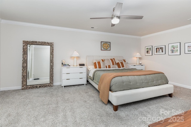 941 Rachel Anne Dr, Belmont, NC 28012 - carpeted bedroom with crown molding, baseboards, and a ceiling fan
