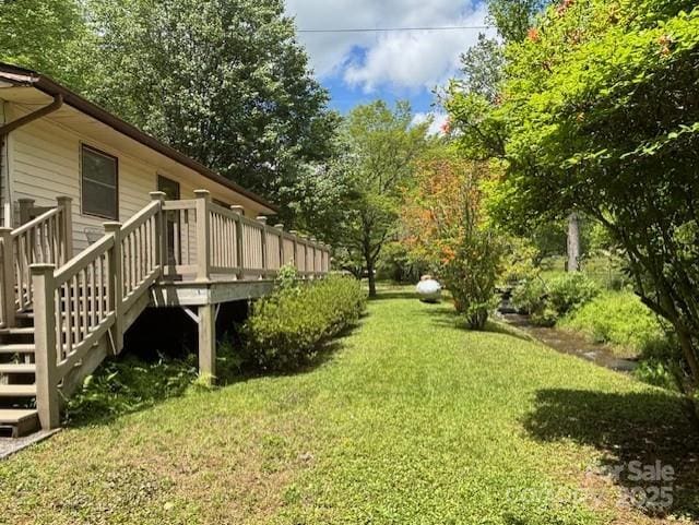 45 Old Cove Rd, Sylva, NC 28779 - view of green lawn with a wooden deck and stairs