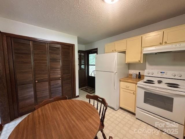 45 Old Cove Rd, Sylva, NC 28779 - kitchen featuring white appliances, under cabinet range hood, light floors, a textured ceiling, and light countertops