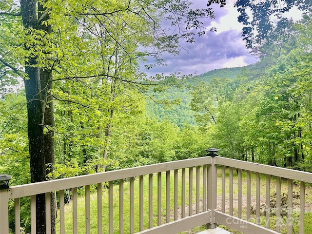 deck with a view of trees