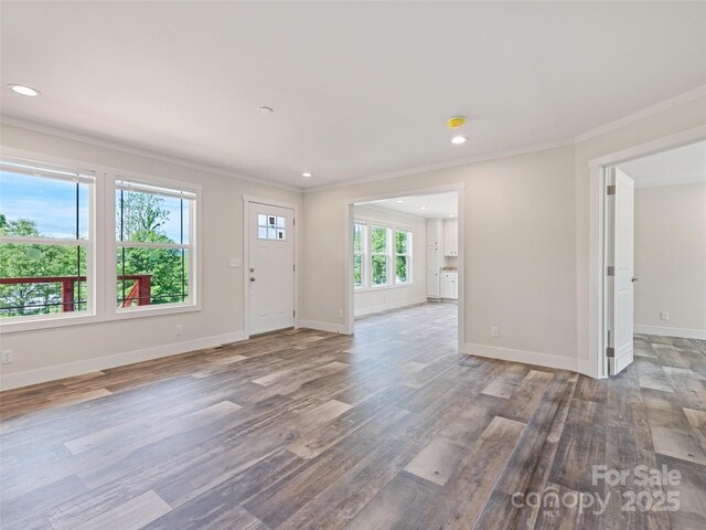 255 Thompson Cove Rd, Clyde, NC 28721 - foyer entrance featuring crown molding, wood finished floors, baseboards, and recessed lighting