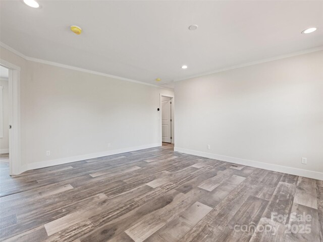 255 Thompson Cove Rd, Clyde, NC 28721 - empty room featuring ornamental molding, baseboards, wood finished floors, recessed lighting, and a smoke detector