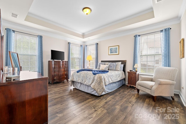 7016 Bareland Rd, Fort Mill, SC 29707 - bedroom with a tray ceiling, dark wood finished floors, and crown molding