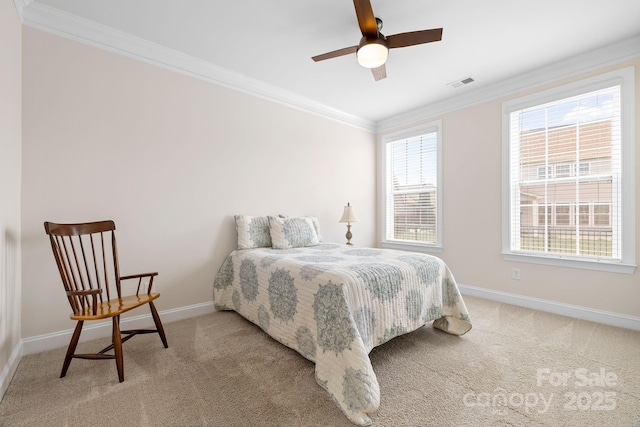 7016 Bareland Rd, Fort Mill, SC 29707 - bedroom with crown molding, baseboards, light carpet, and a ceiling fan