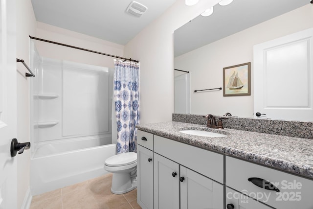 7016 Bareland Rd, Fort Mill, SC 29707 - bathroom with toilet, vanity, shower / bath combo with shower curtain, and tile patterned flooring