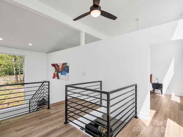 85 S Fork Trl, Lake Toxaway, NC 28747 - stairway featuring wood finished floors, recessed lighting, baseboards, and a ceiling fan