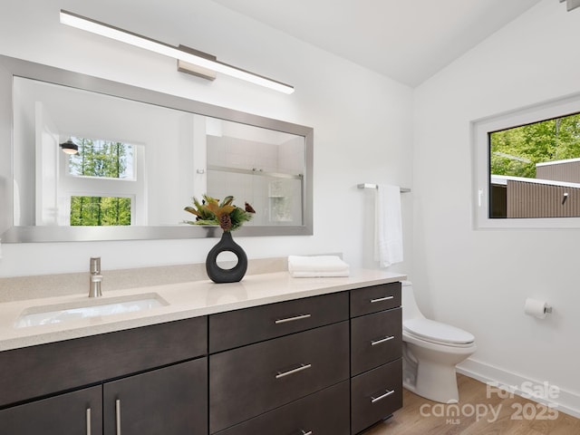 85 S Fork Trl, Lake Toxaway, NC 28747 - bathroom with toilet, vanity, wood finished floors, and baseboards
