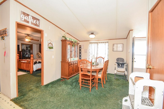 1574 Burke Duncan Rd, Lancaster, SC 29720 - carpeted dining room with ornamental molding and ceiling fan