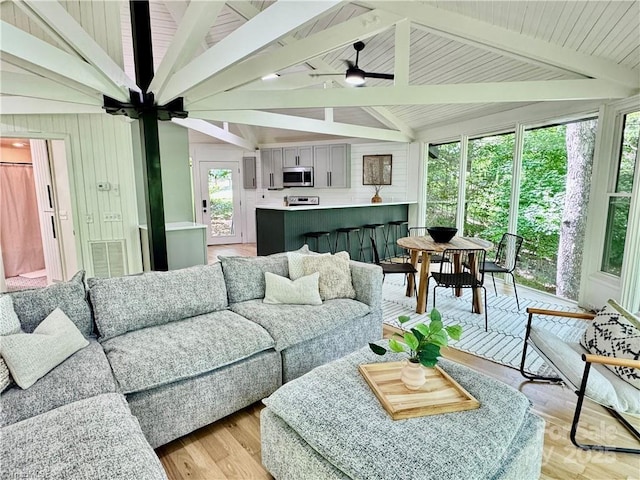 164 Johnson Ridge Rd, Elkin, NC 28621 - living room featuring ceiling fan, plenty of natural light, and light wood-style floors