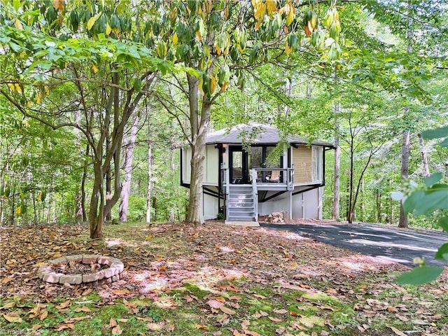 164 Johnson Ridge Rd, Elkin, NC 28621 - view of front facade with stairs and an outdoor fire pit