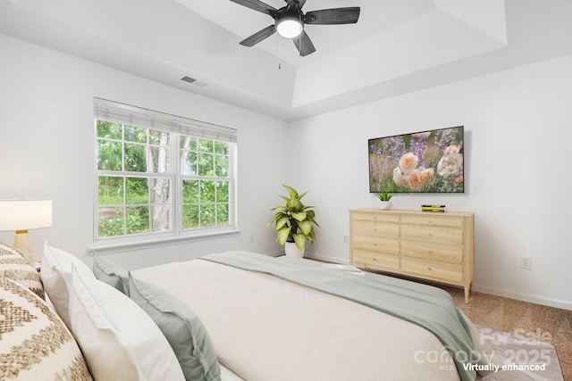 4719 Sahalee Ln, Charlotte, NC 28216 - bedroom featuring carpet, a tray ceiling, and ceiling fan