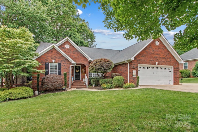 149 Harbor Landing Dr, Mooresville, NC 28117 - traditional-style home with brick siding, concrete driveway, an attached garage, and a front lawn