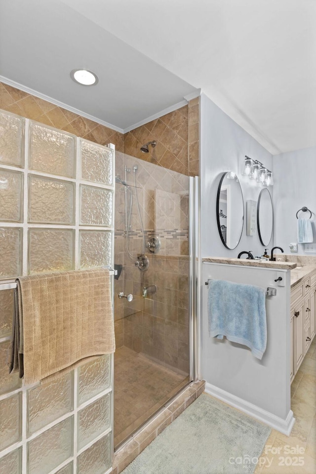 149 Harbor Landing Dr, Mooresville, NC 28117 - full bath featuring vanity, a tile shower, and tile patterned floors