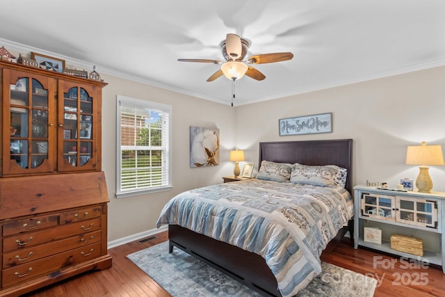 149 Harbor Landing Dr, Mooresville, NC 28117 - bedroom with crown molding, wood finished floors, baseboards, and ceiling fan