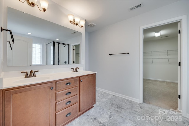 1412 Afternoon Sun Rd, Matthews, NC 28104 - full bath featuring double vanity, an enclosed shower, and a spacious closet