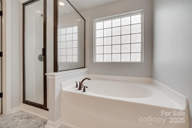 1412 Afternoon Sun Rd, Matthews, NC 28104 - full bath featuring a shower stall, a bath, and healthy amount of natural light
