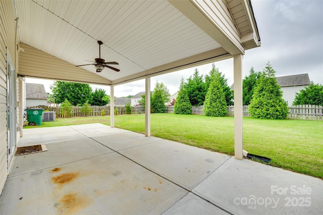 1412 Afternoon Sun Rd, Matthews, NC 28104 - fenced backyard featuring ceiling fan and a patio