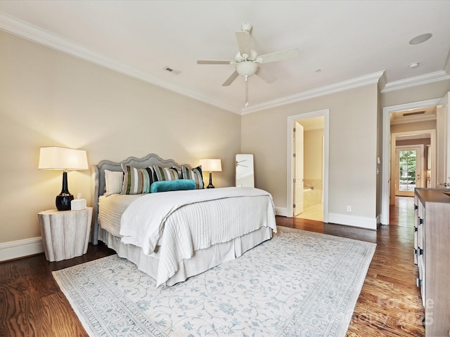 6128 Fletcher Cir, Charlotte, NC 28226 - bedroom featuring baseboards, crown molding, wood finished floors, and ensuite bathroom