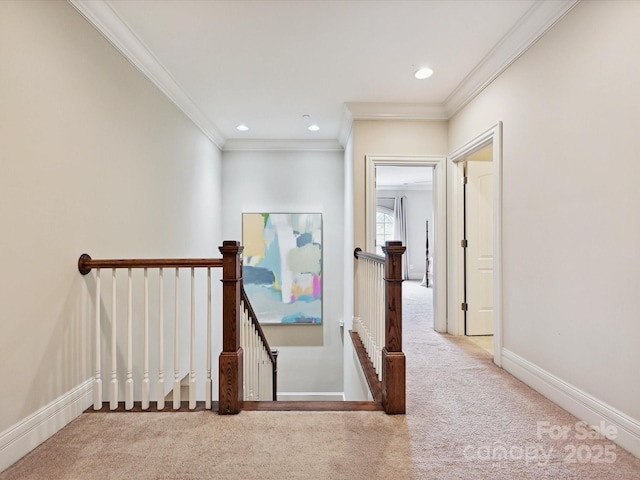 6128 Fletcher Cir, Charlotte, NC 28226 - stairs featuring carpet floors, crown molding, baseboards, and recessed lighting