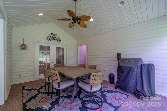3407 Patton Rd, Franklin, NC 28734 - view of patio featuring french doors, a ceiling fan, outdoor dining area, and grilling area