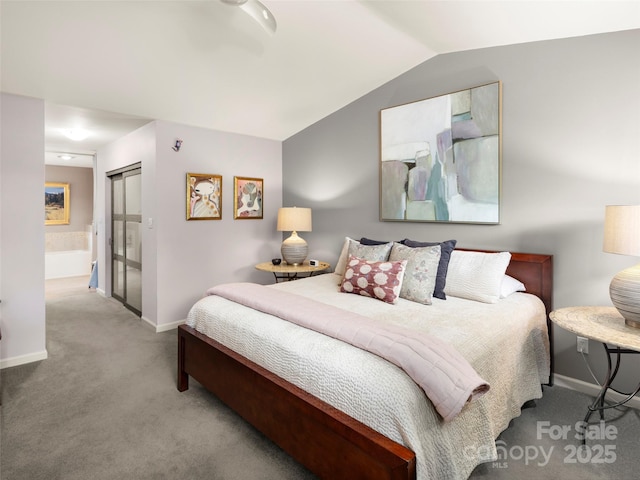 118 Cloverleaf Ln, Asheville, NC 28803 - carpeted bedroom featuring baseboards, vaulted ceiling, and a closet