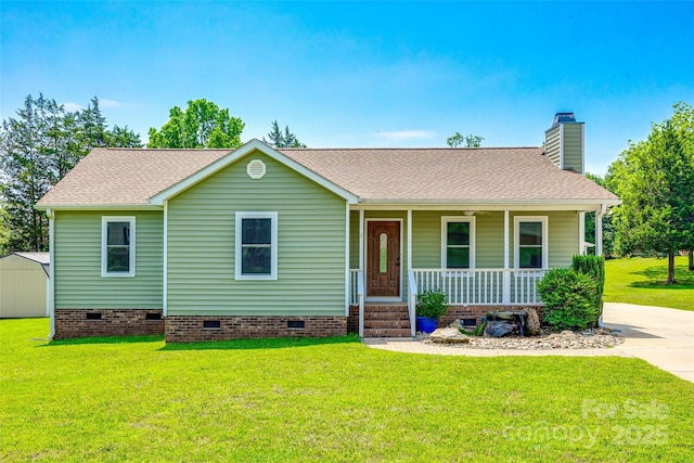 752 Chipmeadow Ln, York, SC 29745 - view of front facade featuring crawl space, a porch, a chimney, and a front lawn