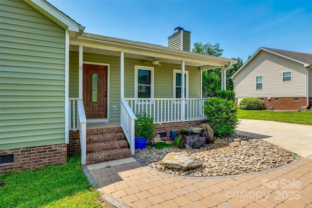 752 Chipmeadow Ln, York, SC 29745 - property entrance with a porch, a chimney, and a ceiling fan