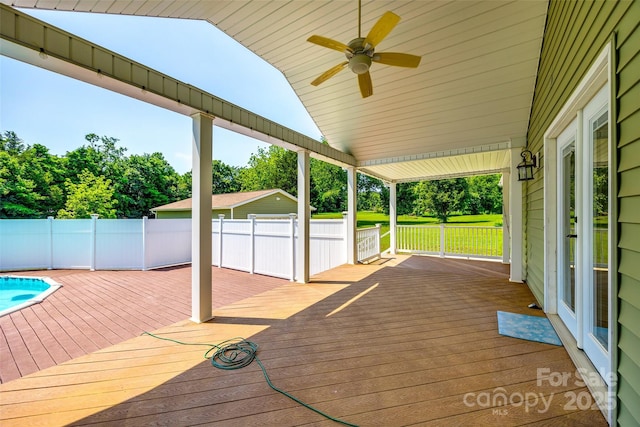 752 Chipmeadow Ln, York, SC 29745 - wooden deck featuring a ceiling fan and view of scattered trees