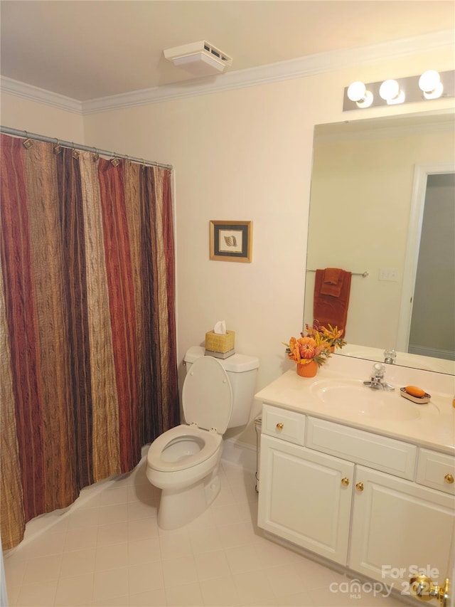 1253 Iverleigh Trl, Charlotte, NC 28270 - full bathroom featuring ornamental molding, toilet, vanity, and tile patterned flooring