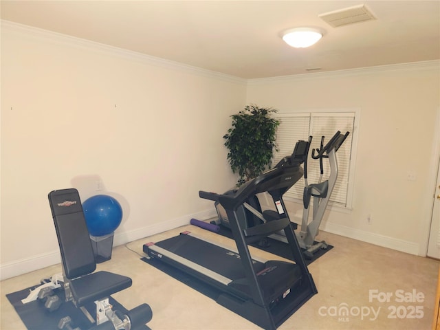 1253 Iverleigh Trl, Charlotte, NC 28270 - workout room featuring crown molding, baseboards, and carpet