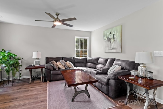 176 Pleasant Grove Ln, Mooresville, NC 28115 - living area with a ceiling fan, wood finished floors, and baseboards