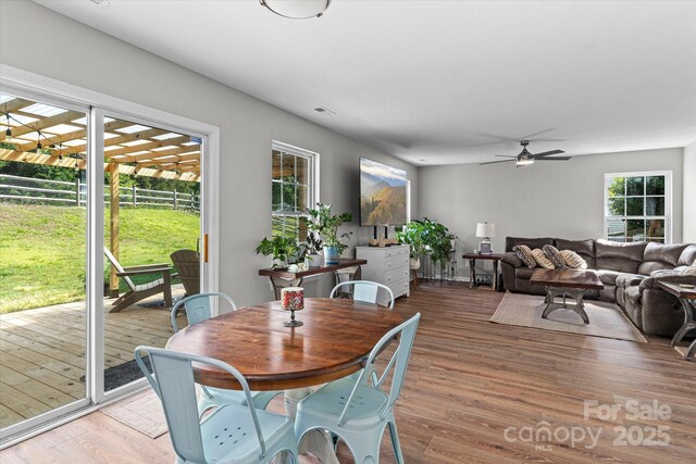 176 Pleasant Grove Ln, Mooresville, NC 28115 - dining room with light wood-type flooring and ceiling fan