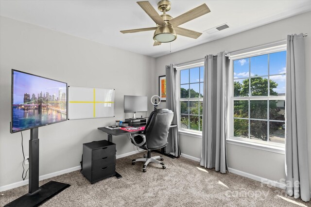 176 Pleasant Grove Ln, Mooresville, NC 28115 - home office featuring baseboards, carpet floors, and a ceiling fan