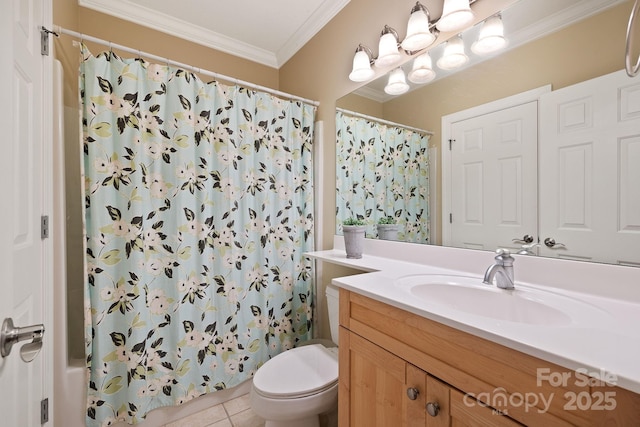 226 Duncan Estate Dr, Fletcher, NC 28732 - full bathroom featuring crown molding, vanity, toilet, tile patterned flooring, and shower / bath combo
